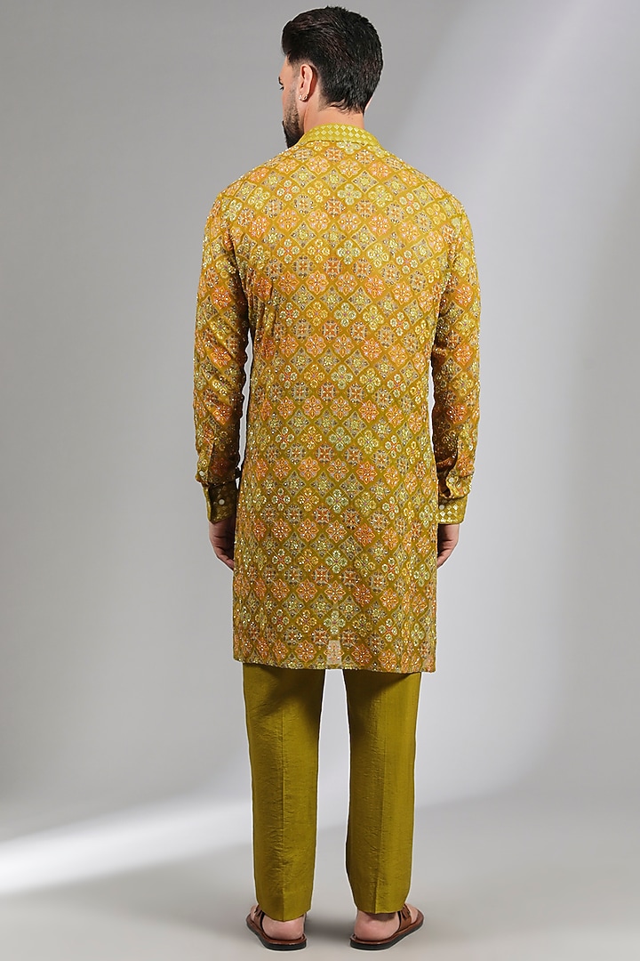 Mehendi Green Silk Kurta Set by Rabani & Rakha Men at Pernia's Pop Up Shop