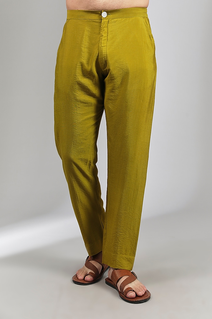 Mehendi Green Silk Kurta Set by Rabani & Rakha Men at Pernia's Pop Up Shop
