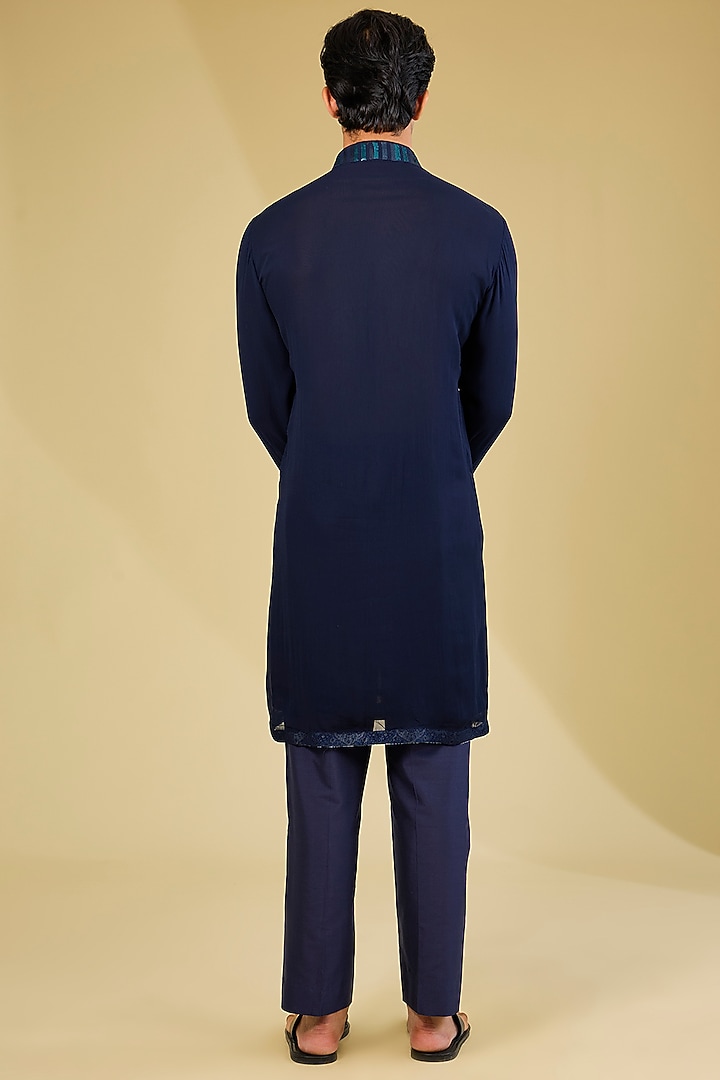 Blue Georgette Sequins Embroidered & Printed Kurta Set by Rabani & Rakha Men at Pernia's Pop Up Shop