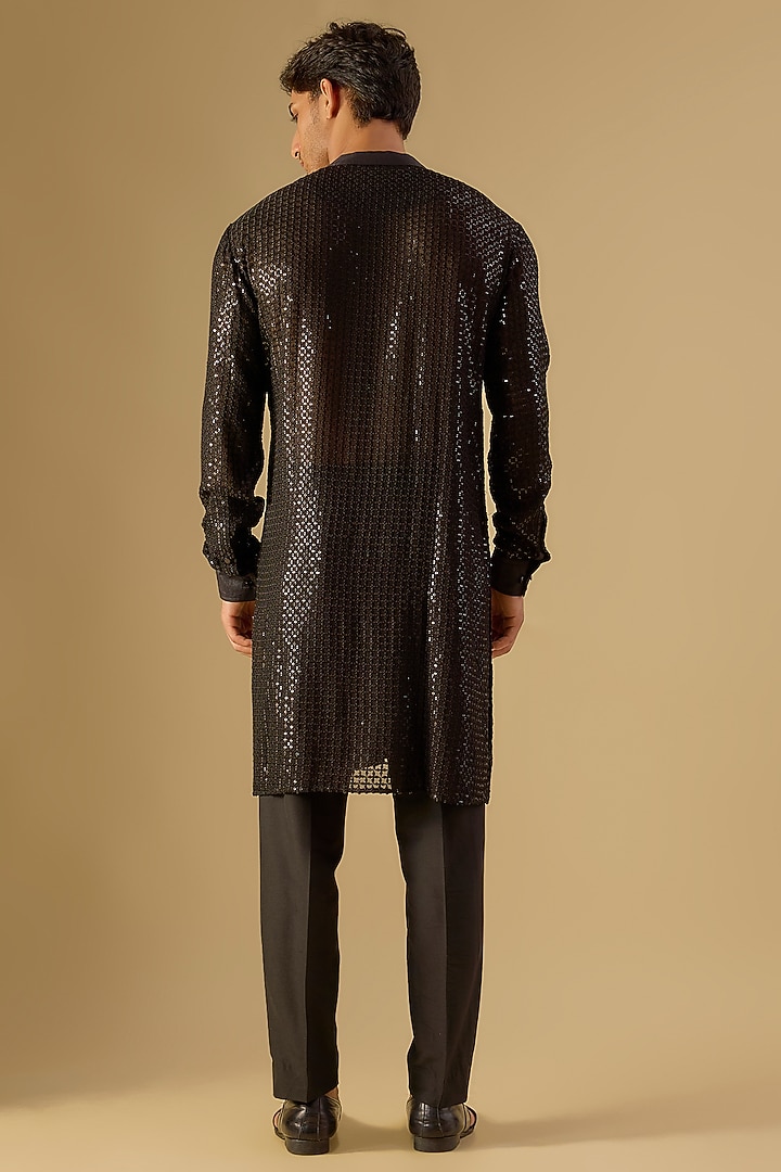 Black Georgette Kurta Set by Rabani & Rakha Men at Pernia's Pop Up Shop