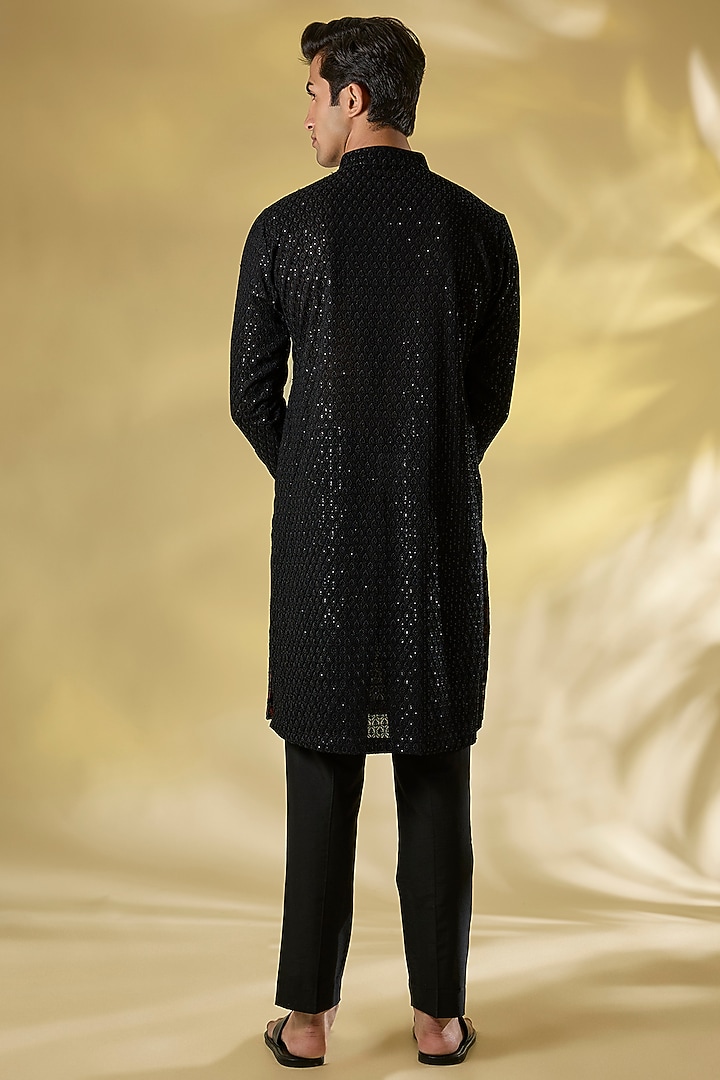 Black Georgette Kurta Set by Rabani & Rakha Men at Pernia's Pop Up Shop