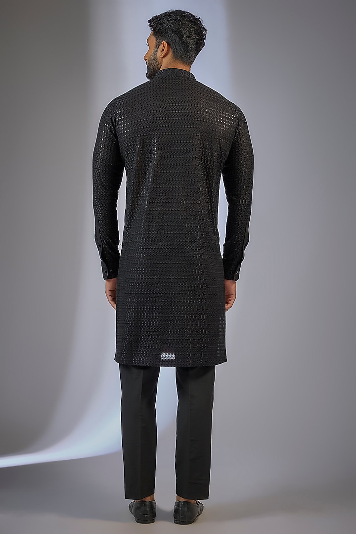 Black Georgette Sequin Embroidered Kurta Set by Rabani & Rakha Men at Pernia's Pop Up Shop