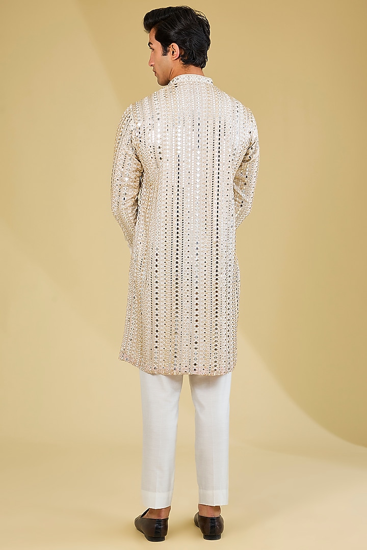 Ivory Georgette Mirror Embroidered Kurta Set by Rabani & Rakha Men at Pernia's Pop Up Shop