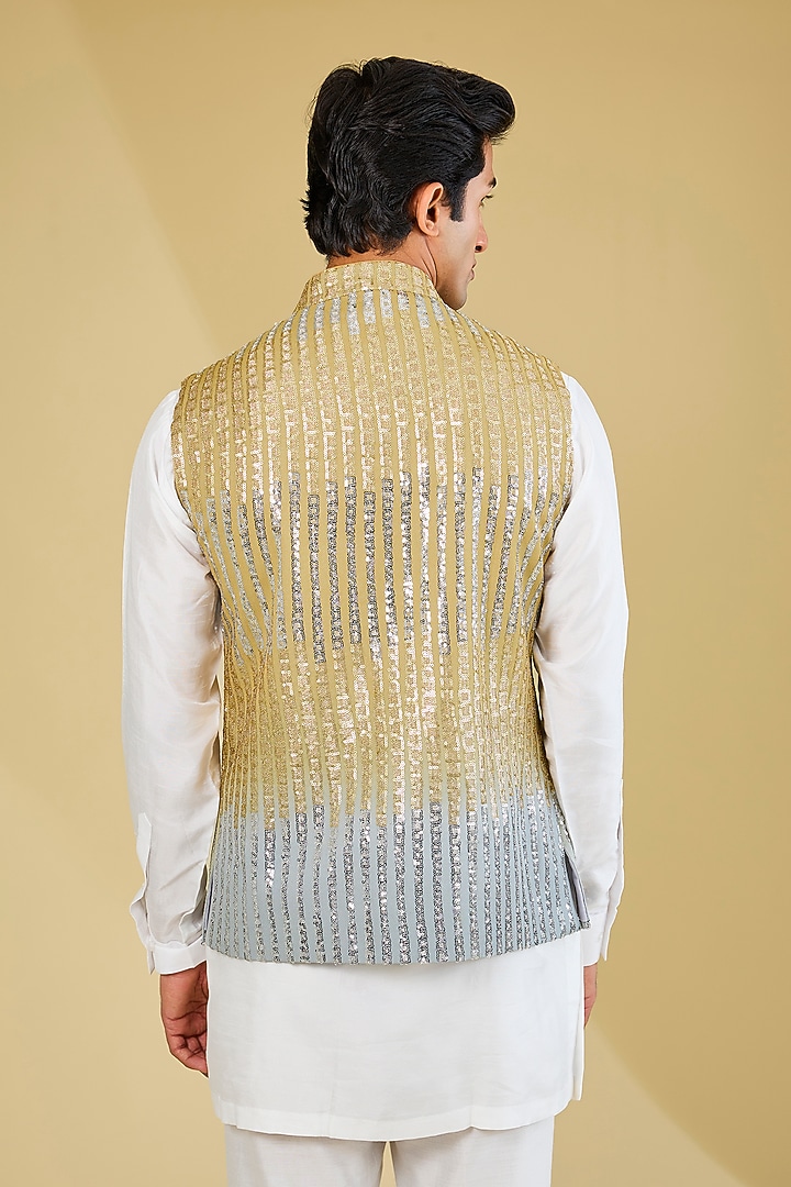 Gold & Silver Sequins Work Bundi Jacket by Rabani & Rakha Men at Pernia's Pop Up Shop