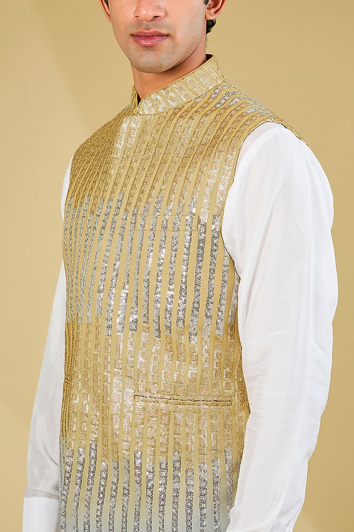Gold & Silver Sequins Work Bundi Jacket by Rabani & Rakha Men at Pernia's Pop Up Shop