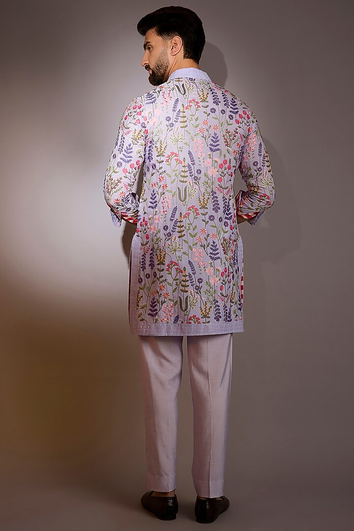 Lilac Raw Silk Thread Work Kurta Set by Rabani & Rakha Men at Pernia's Pop Up Shop