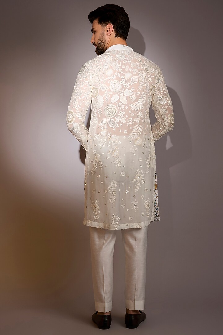 Ivory Georgette Sequins Work Kurta Set by Rabani & Rakha Men at Pernia's Pop Up Shop