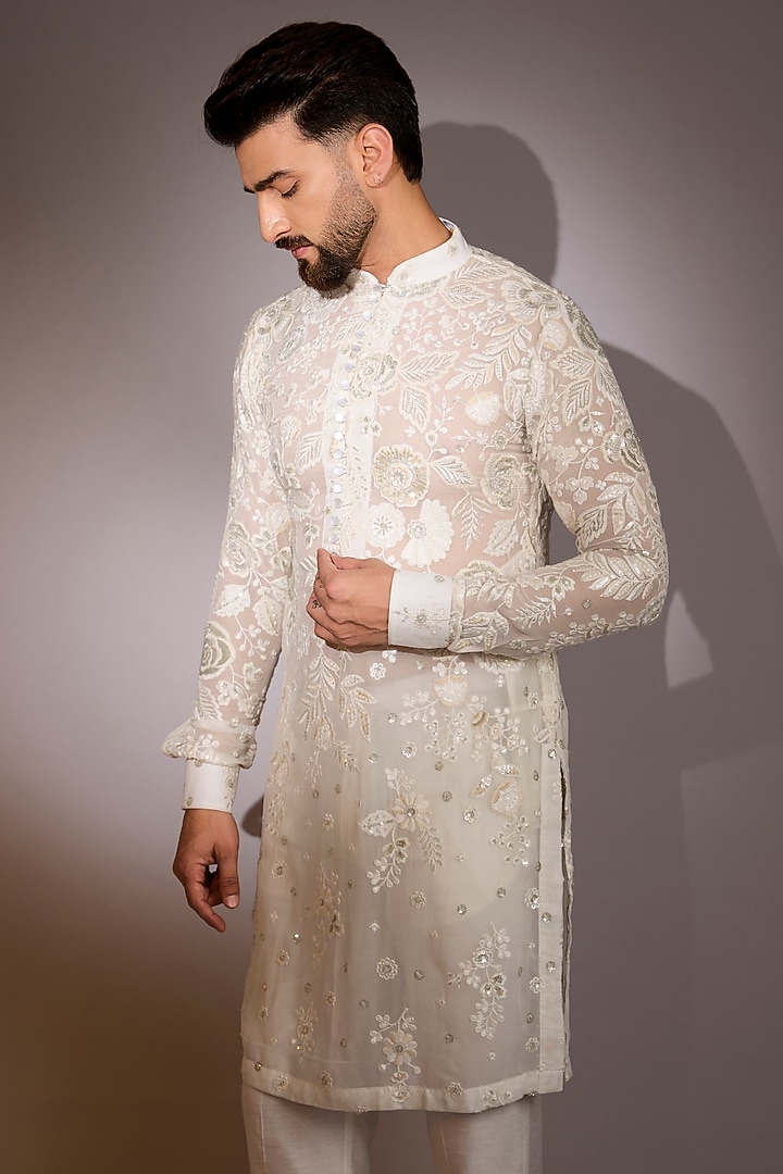 Ivory Georgette Sequins Work Kurta Set by Rabani & Rakha Men at Pernia's Pop Up Shop