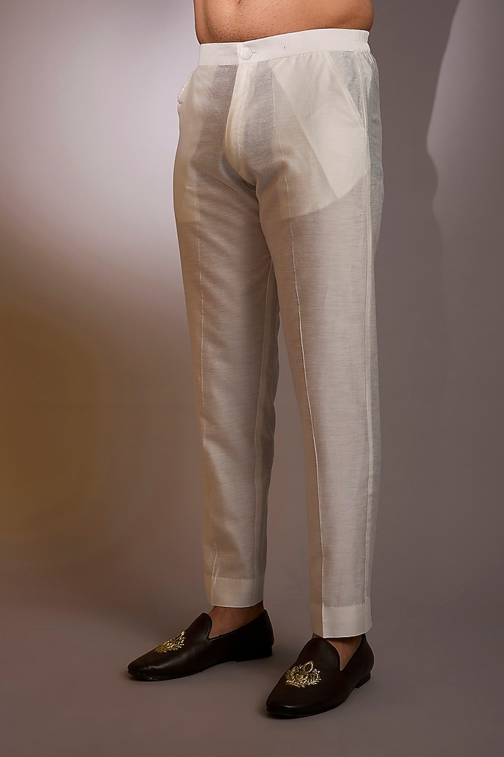 Off-White-Yellow Georgette & Net Threadwork Bundi Set by Rabani & Rakha Men at Pernia's Pop Up Shop