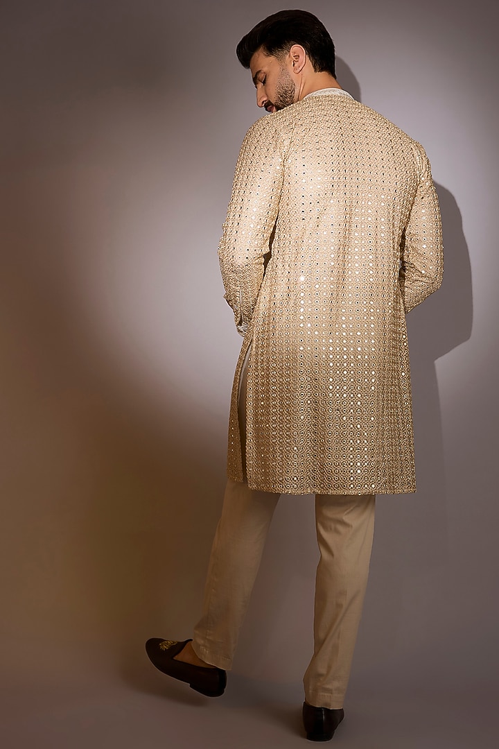 Gold Net Mirror Work Kurta Set by Rabani & Rakha Men at Pernia's Pop Up Shop
