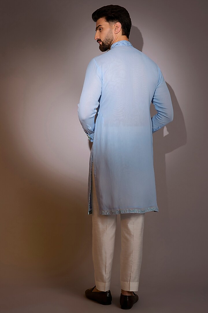 Pale Blue Georgette Sequins Work Kurta Set by Rabani & Rakha Men at Pernia's Pop Up Shop