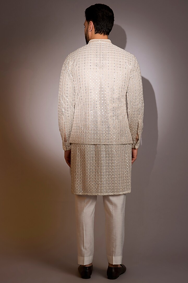 Off-White Net Threadwork Bundi Jacket Set by Rabani & Rakha Men at Pernia's Pop Up Shop