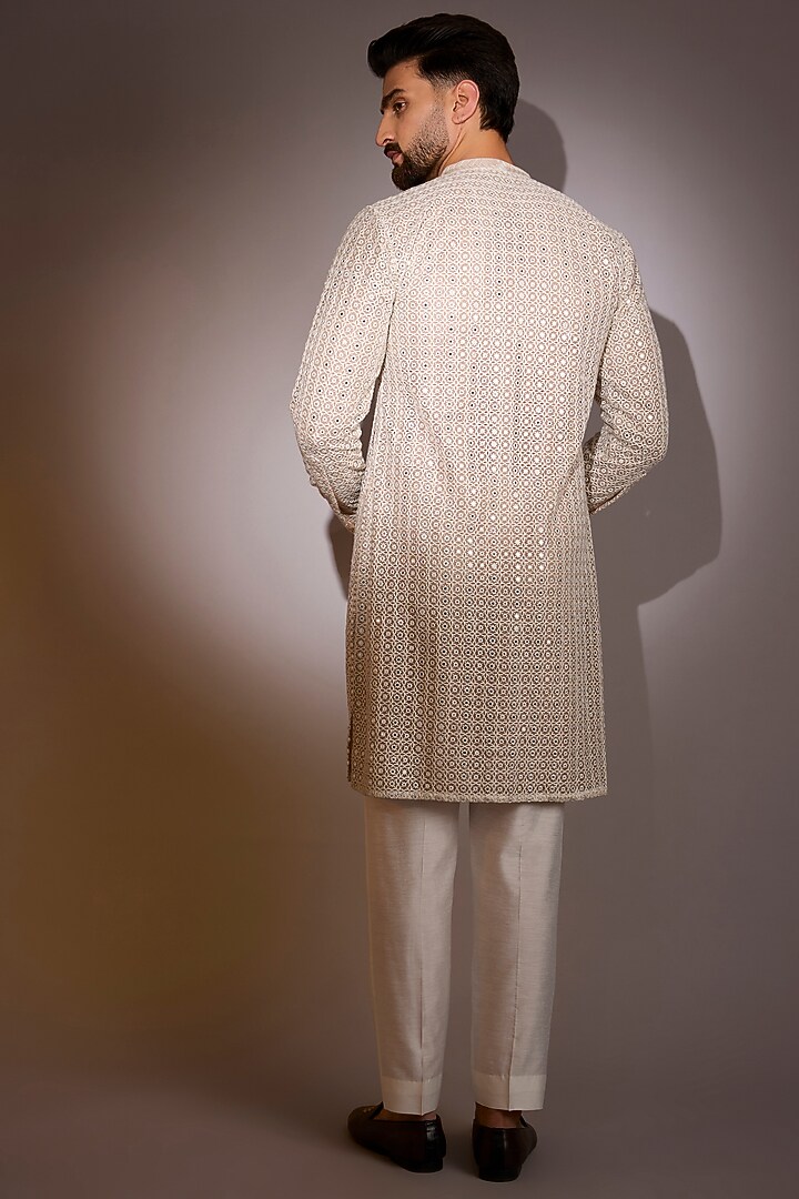Off-White Net Threadwork Bundi Jacket Set by Rabani & Rakha Men at Pernia's Pop Up Shop