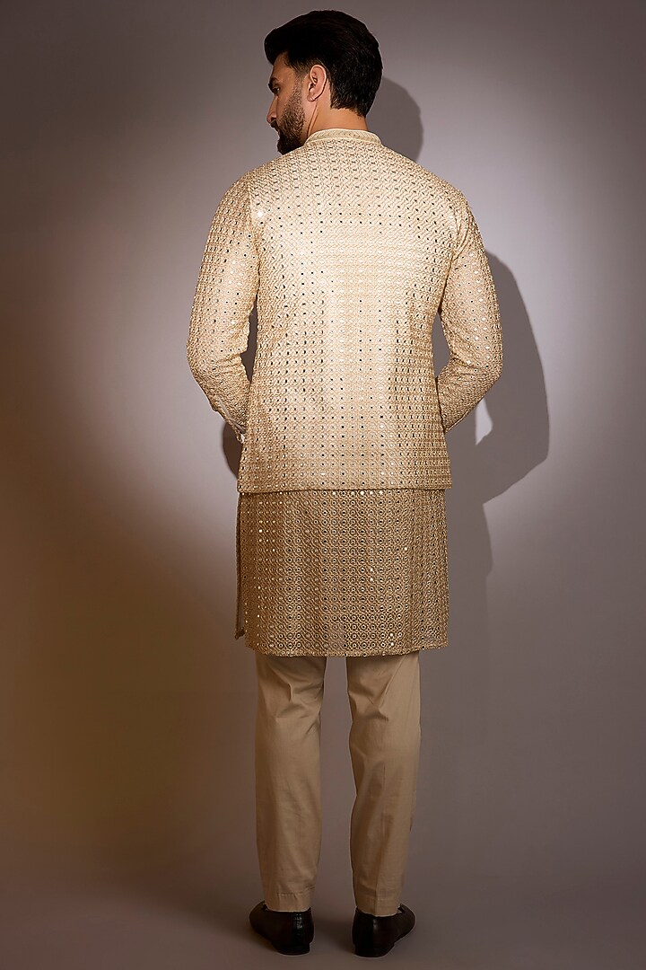 Gold Net Mirror Work Bundi Jacket Set by Rabani & Rakha Men at Pernia's Pop Up Shop
