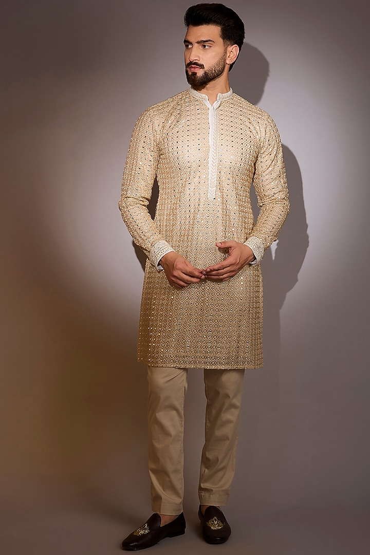Gold Net Mirror Work Bundi Jacket Set by Rabani & Rakha Men at Pernia's Pop Up Shop