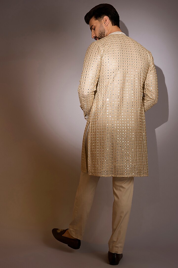 Gold Net Mirror Work Bundi Jacket Set by Rabani & Rakha Men at Pernia's Pop Up Shop