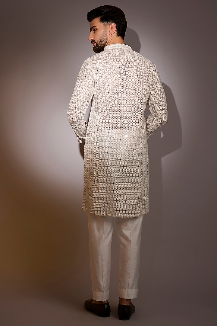 Off-White Net Mirror Work Kurta Set by Rabani & Rakha Men at Pernia's Pop Up Shop