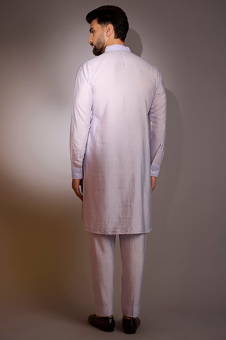 Lilac Raw Silk Sequins Work Bundi Jacket Set by Rabani & Rakha Men at Pernia's Pop Up Shop