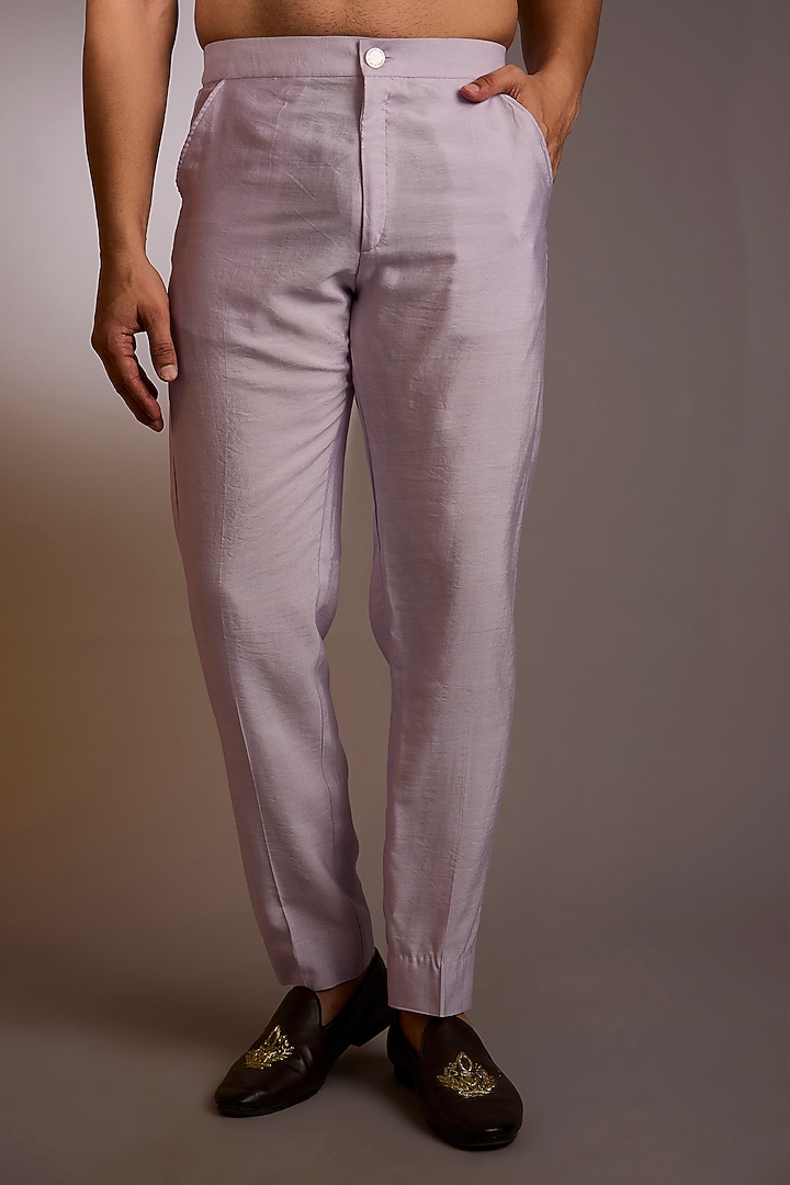 Lilac Raw Silk Sequins Work Bundi Jacket Set by Rabani & Rakha Men at Pernia's Pop Up Shop