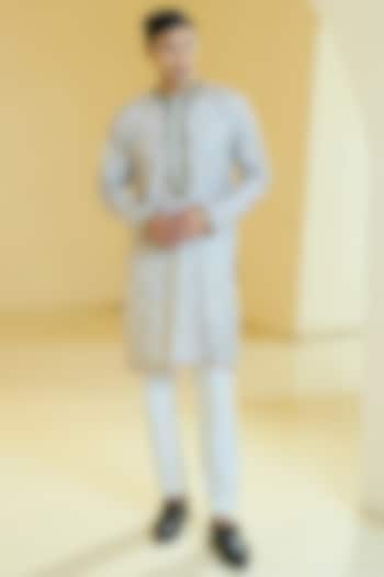 Sage Green Silk Resham Work Kurta Set by Rabani & Rakha Men at Pernia's Pop Up Shop