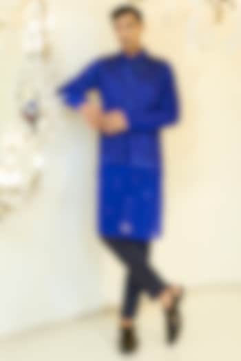 Indigo Blue Georgette Sequin Work Bundi Jacket Set by Rabani & Rakha Men at Pernia's Pop Up Shop