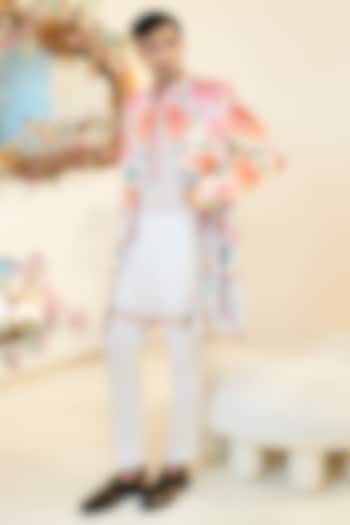 Ivory Georgette Floral Work Wedding Sherwani by Rabani & Rakha Men at Pernia's Pop Up Shop