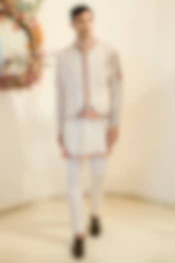 Ivory Georgette Cutdana Work Bundi Jacket by Rabani & Rakha Men at Pernia's Pop Up Shop