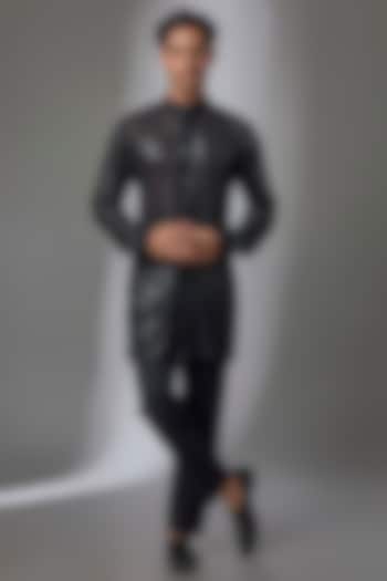 Black Georgette Kurta Set by Rabani & Rakha Men at Pernia's Pop Up Shop