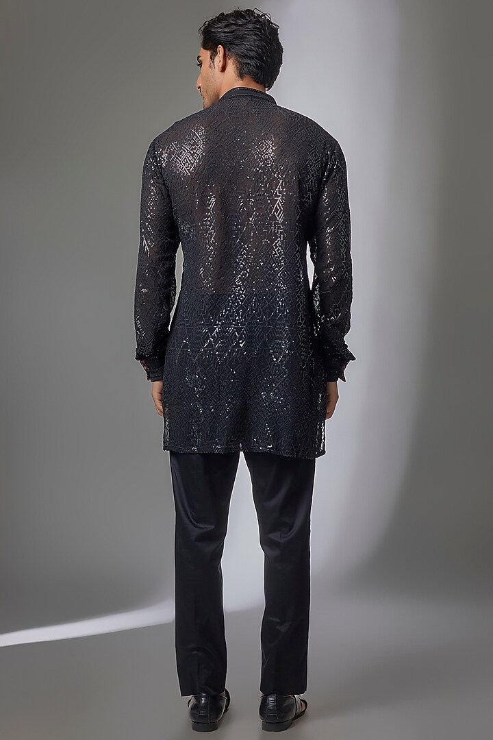 Black Georgette Kurta Set by Rabani & Rakha Men at Pernia's Pop Up Shop