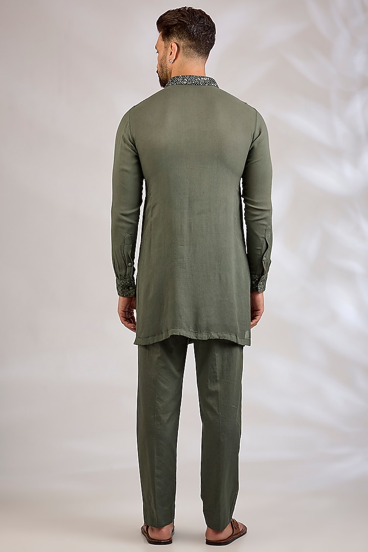 Moss Green Georgette Kurta Set by Rabani & Rakha Men at Pernia's Pop Up Shop