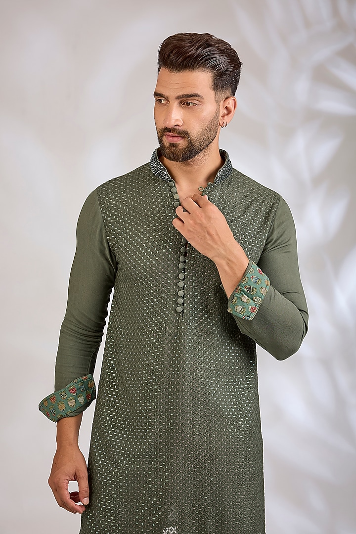 Moss Green Georgette Kurta Set by Rabani & Rakha Men at Pernia's Pop Up Shop