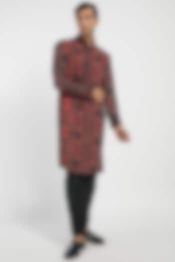 Black & Red Mughal Bagh Kurta Set by Rabani & Rakha Men at Pernia's Pop Up Shop