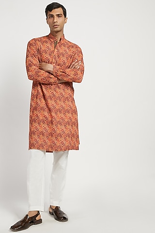 Coral Printed Kurta Set by Rabani & Rakha Men