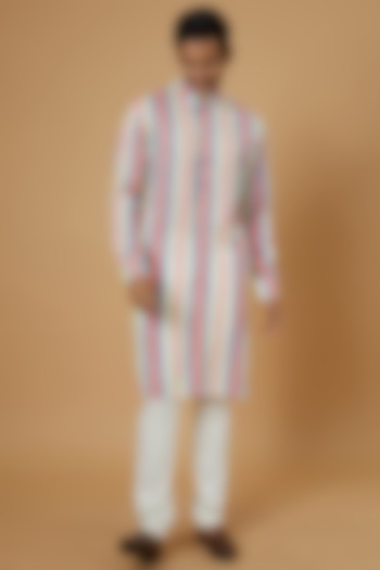 Multi-Colored Georgette Embroidered Kurta Set by Rabani & Rakha Men
