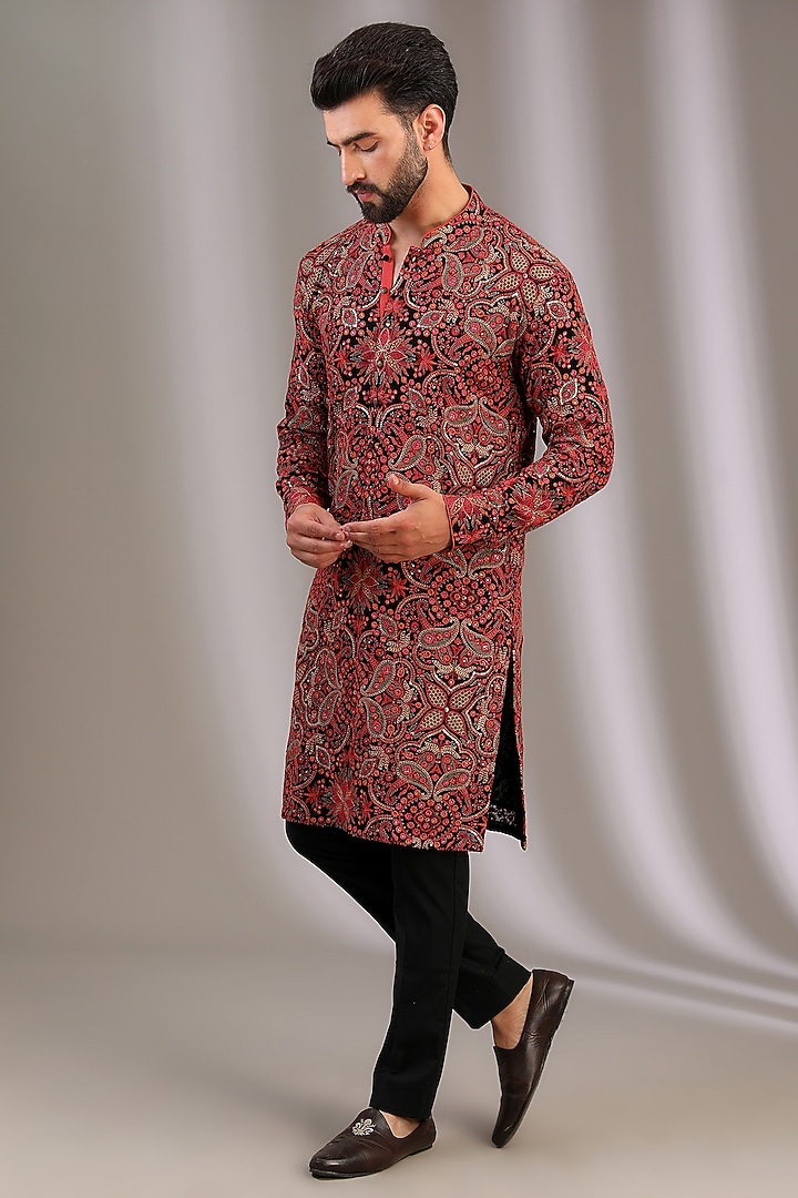 Black Georgette Resham Embroidered Kurta Set by Rabani & Rakha Men at Pernia's Pop Up Shop
