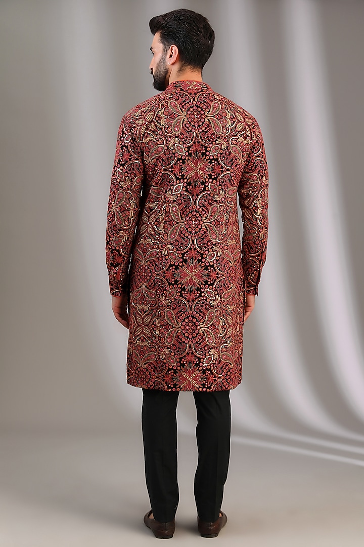 Black Georgette Resham Embroidered Kurta Set by Rabani & Rakha Men at Pernia's Pop Up Shop