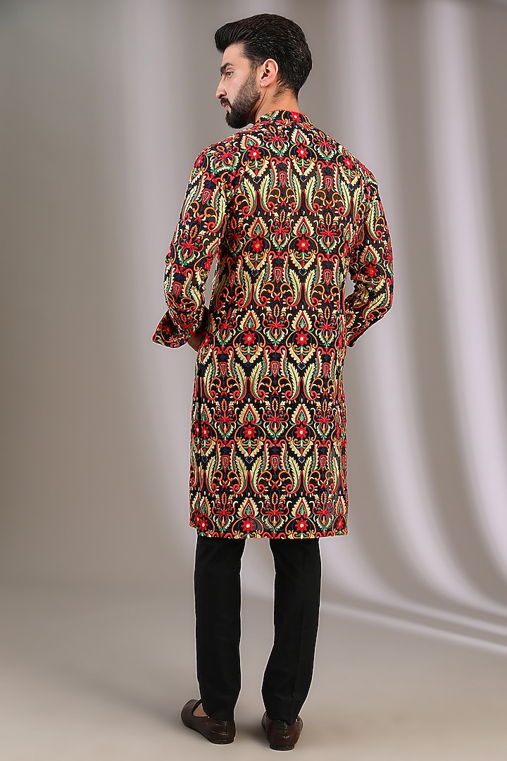 Black Georgette Resham Jaal Work Kurta Set by Rabani & Rakha Men at Pernia's Pop Up Shop