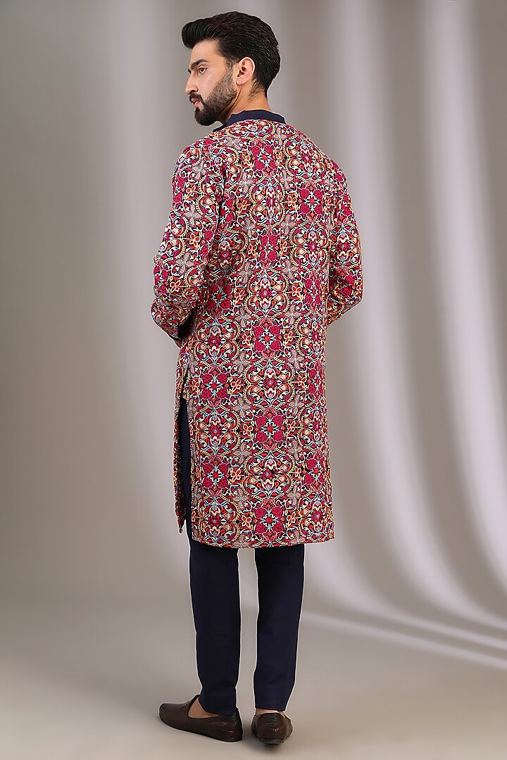 Blue Georgette Resham Jaal Work Kurta Set by Rabani & Rakha Men at Pernia's Pop Up Shop
