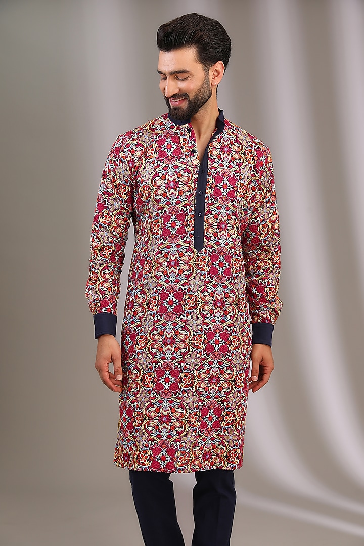 Blue Georgette Resham Jaal Work Kurta Set by Rabani & Rakha Men at Pernia's Pop Up Shop