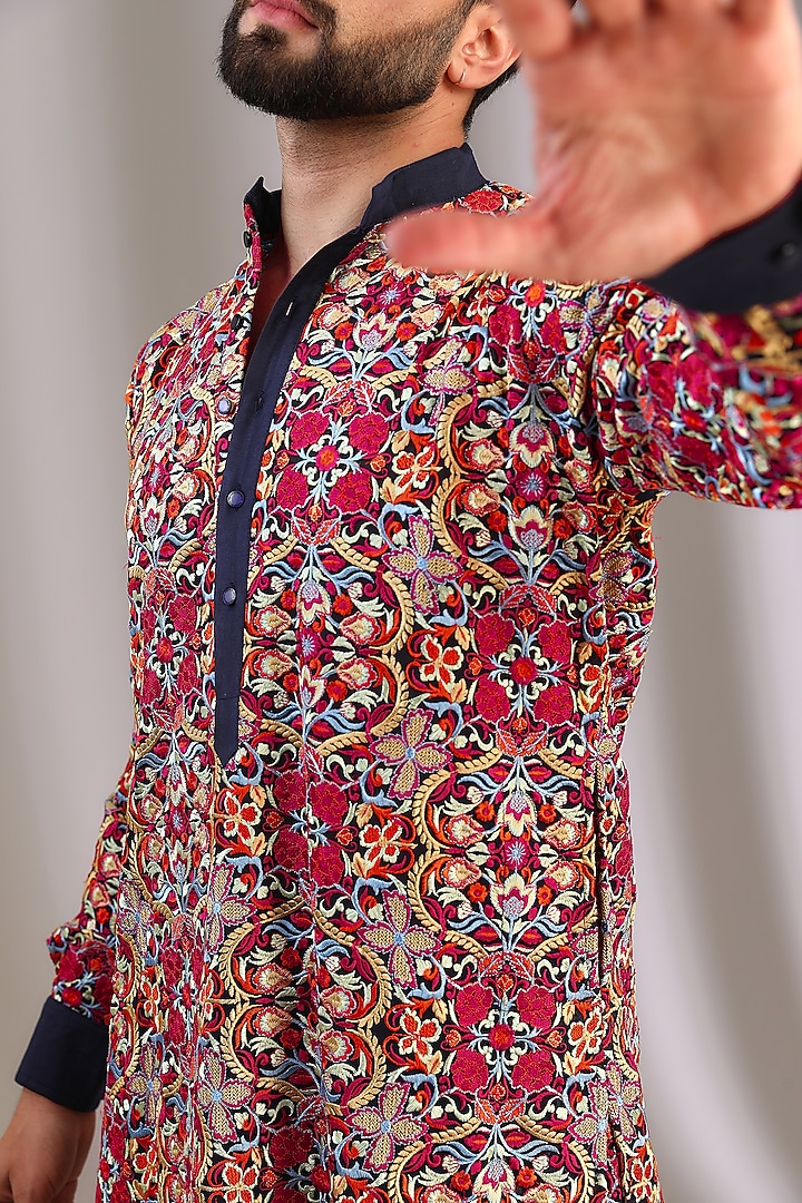 Blue Georgette Resham Jaal Work Kurta Set by Rabani & Rakha Men at Pernia's Pop Up Shop