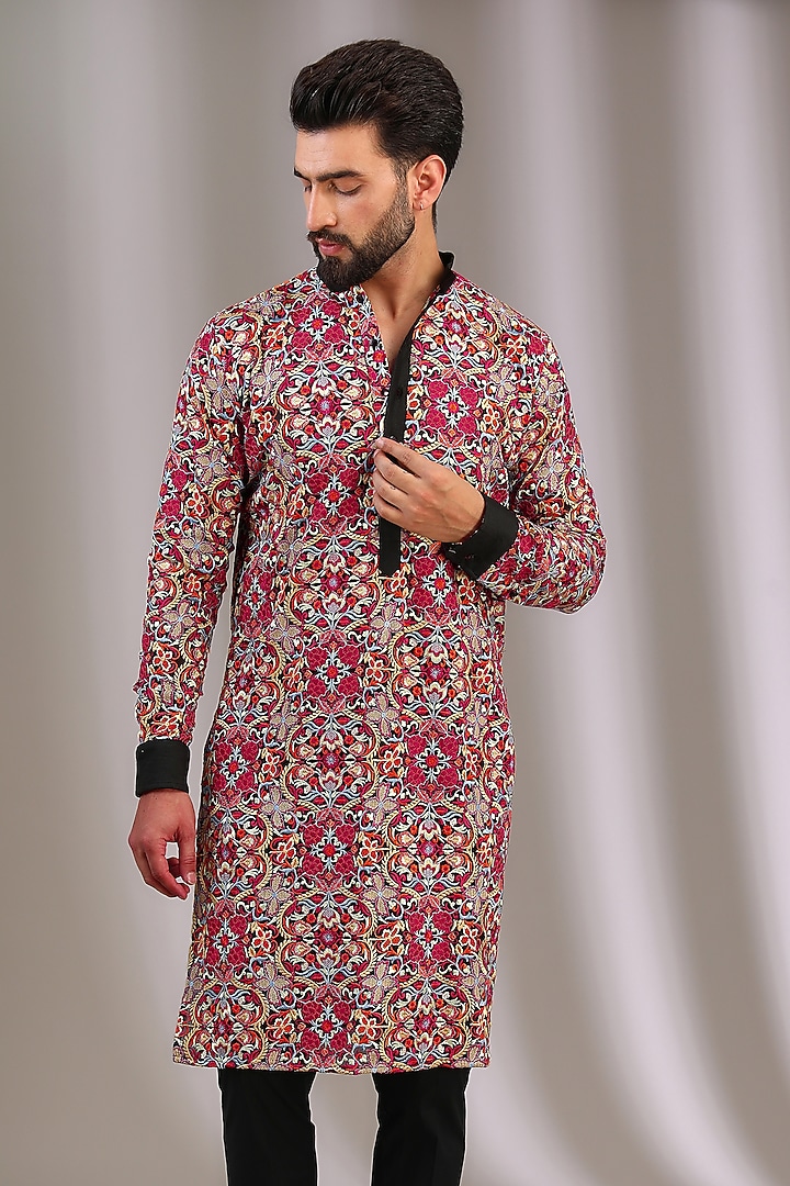 Black Georgette Resham Jaal Work Kurta Set by Rabani & Rakha Men at Pernia's Pop Up Shop