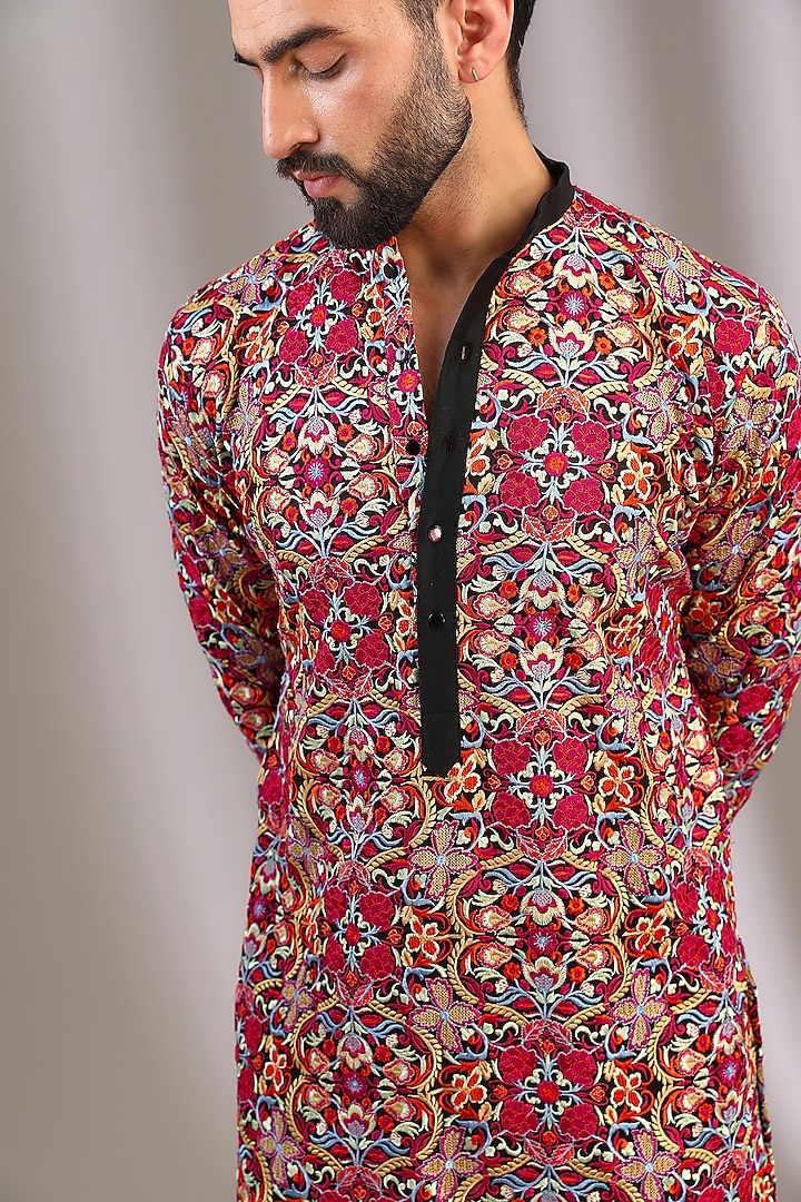 Black Georgette Resham Jaal Work Kurta Set by Rabani & Rakha Men at Pernia's Pop Up Shop
