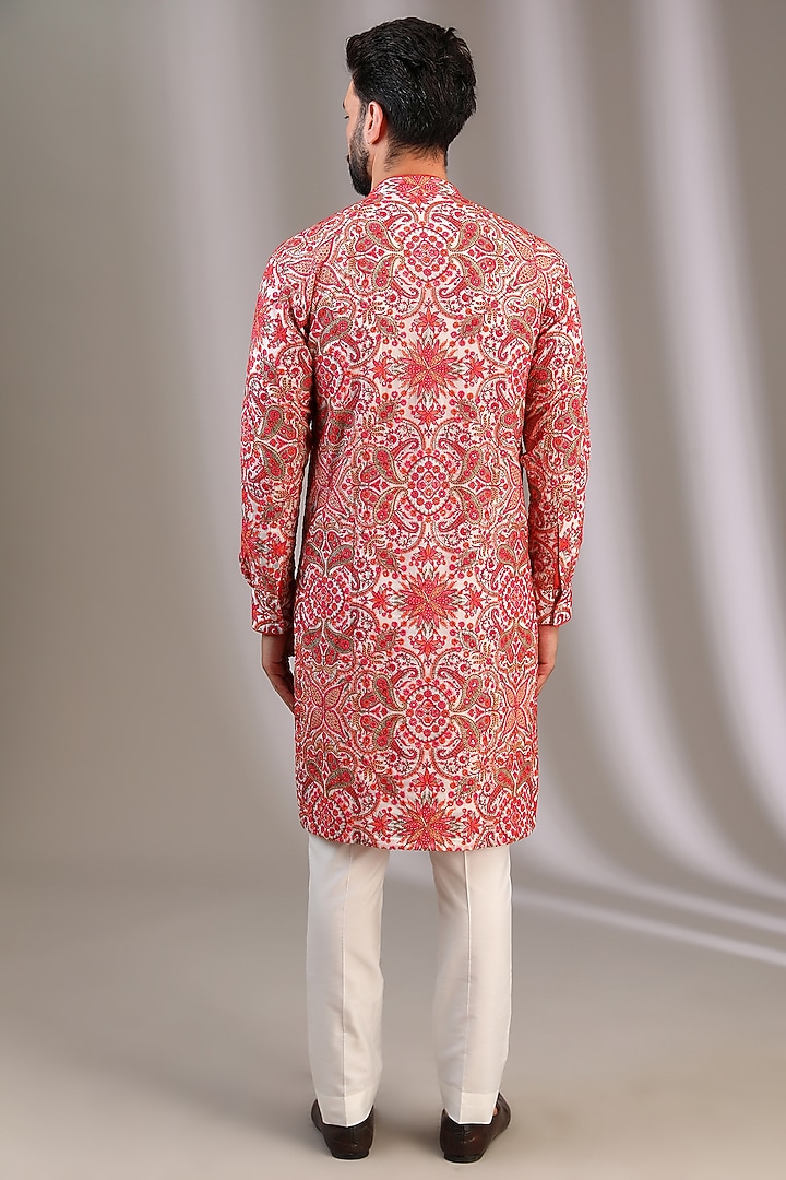 Ivory Georgette Resham Jaal Work Kurta Set by Rabani & Rakha Men at Pernia's Pop Up Shop