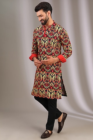 Blue Georgette Resham Jaal Work Kurta Set by Rabani & Rakha Men