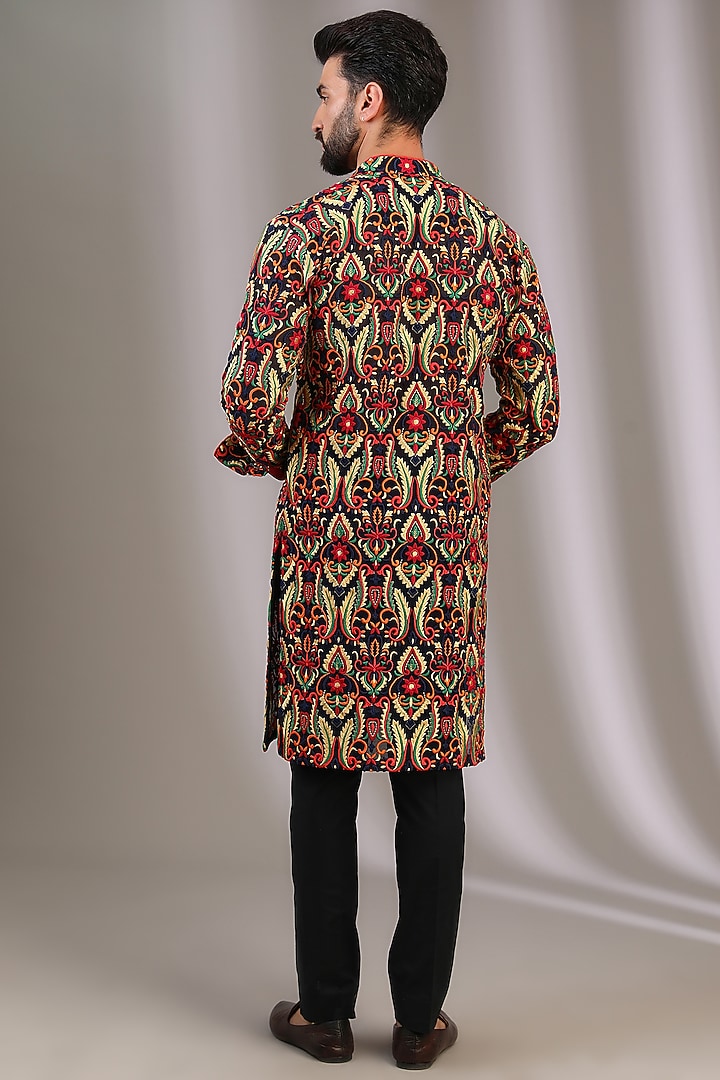 Blue Georgette Resham Jaal Work Kurta Set by Rabani & Rakha Men at Pernia's Pop Up Shop