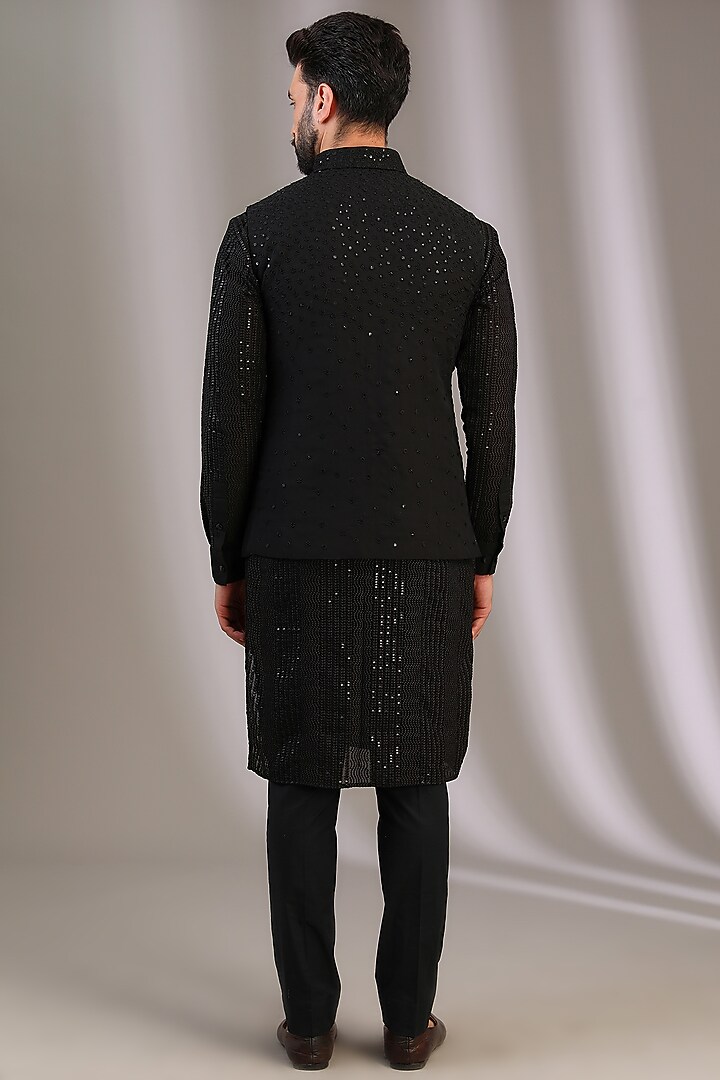 Black Georgette Bundi Jacket by Rabani & Rakha Men at Pernia's Pop Up Shop