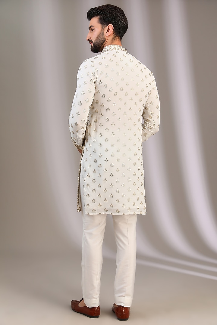 Ivory Georgette Mirror Work Kurta Set by Rabani & Rakha Men at Pernia's Pop Up Shop