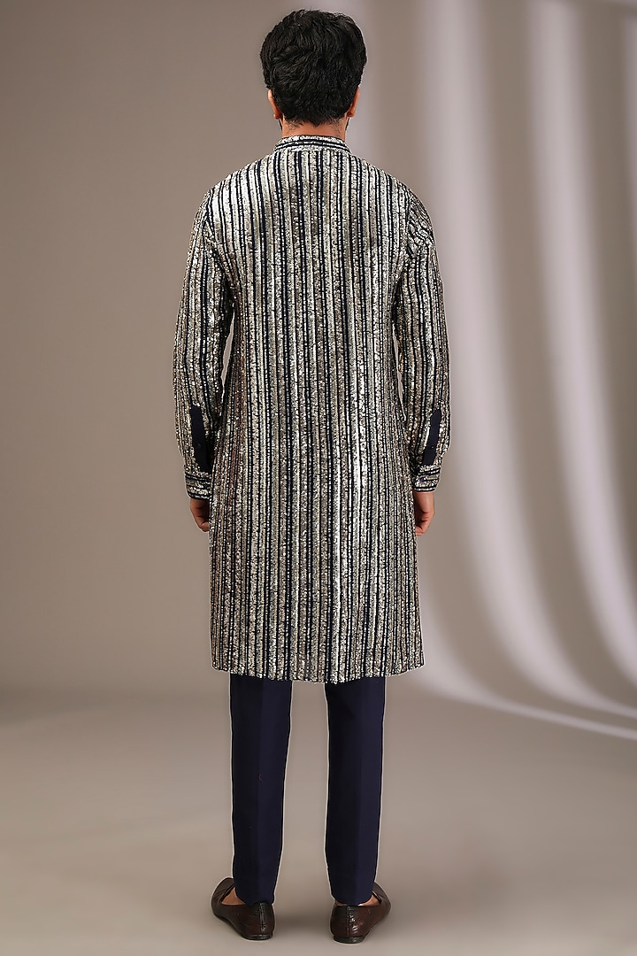 Blue Georgette Sequins Embroidered Kurta Set by Rabani & Rakha Men at Pernia's Pop Up Shop