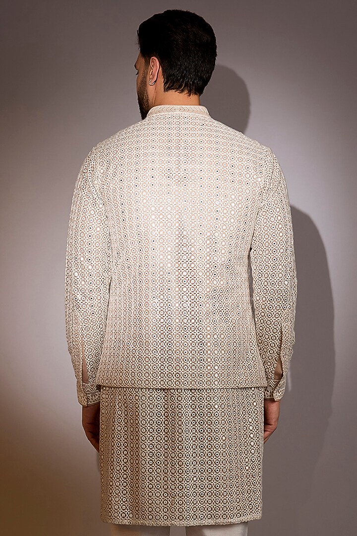 Off-White Net Threadwork Bundi Jacket by Rabani & Rakha Men at Pernia's Pop Up Shop