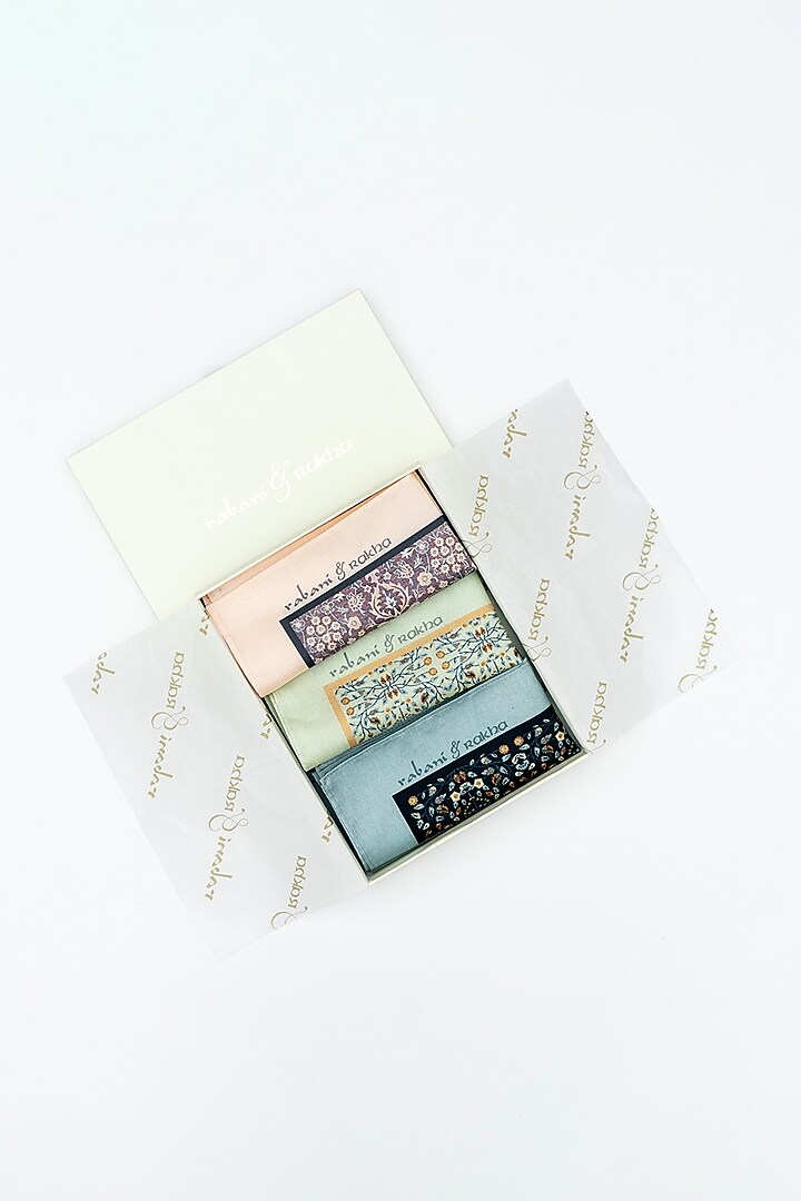 Blush, Mint, & Blue Printed Pocket Square Set by Rabani & Rakha Men